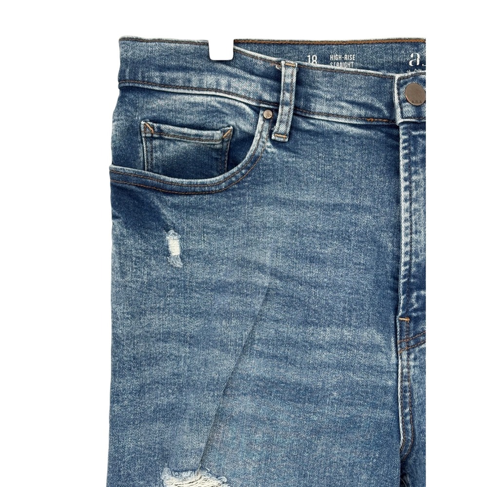 a.n.a High-Rise Straight Jeans Blue Distressed Raw Hem Size 18 - Picture 3 of 9